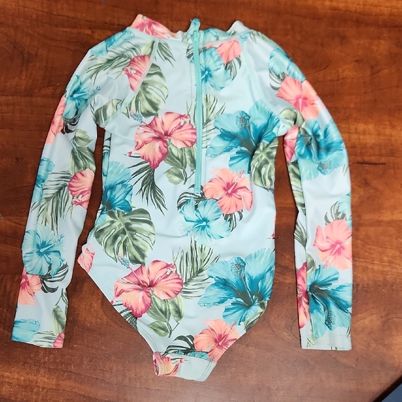Justice Tropical Floral Kids Swim Rashguard - Blue and Pink - Picture 2 of 3